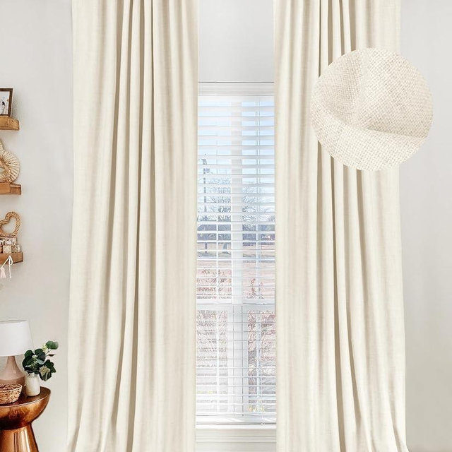 100% Blackout Shield Linen Blackout Curtains for Bedroom 90 Inches Long,Back Tab/Rod Pocket Living Room Drapes,Thermal Insulated Textured Blackout Curtains 2 Panels Set,50" W x 90" L,Light Cream