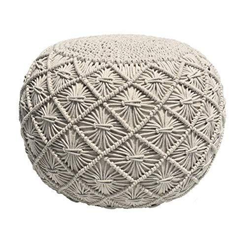 Casa Platino Pouf Ottoman Hand Knitted Cable Style Dori Pouf - Macramé Pouf - Floor Ottoman - Cotton Braid Cord - Handmade & Hand Stitched - Truly One of A Kind Seating - 20 Dia X 14 Height Natural