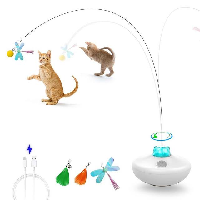 AUKL Interactive Cat Toys Cat Exercise Tumbler, Rechargeable Cat Toys for Indoor Cats Spin Butterfly Game Teasing Kitty, Extra Long Feather Wand