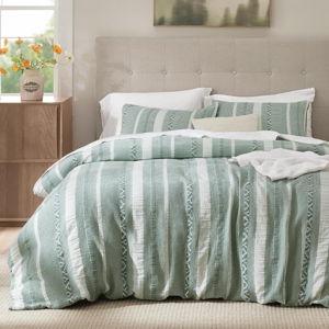 Boho Green Textured Bedsure Waffle Weave Duvet Cover King - 100% Cotton Boho Duvet Cover with 2 Pillowcases - (King, 104"x90") | Boho, Textured, Comforter Cover, Zipper Closure