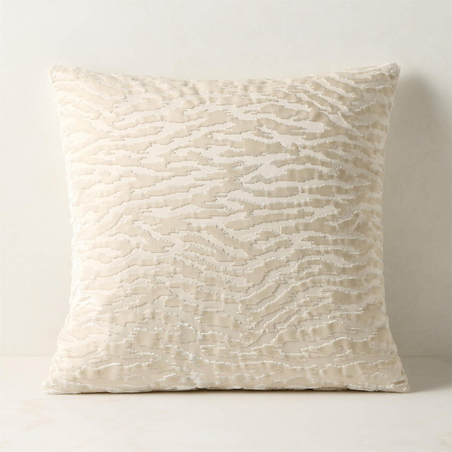 Tigris Warm White Cotton and Viscose Throw Pillow with Feather-Down Insert 20"x20"