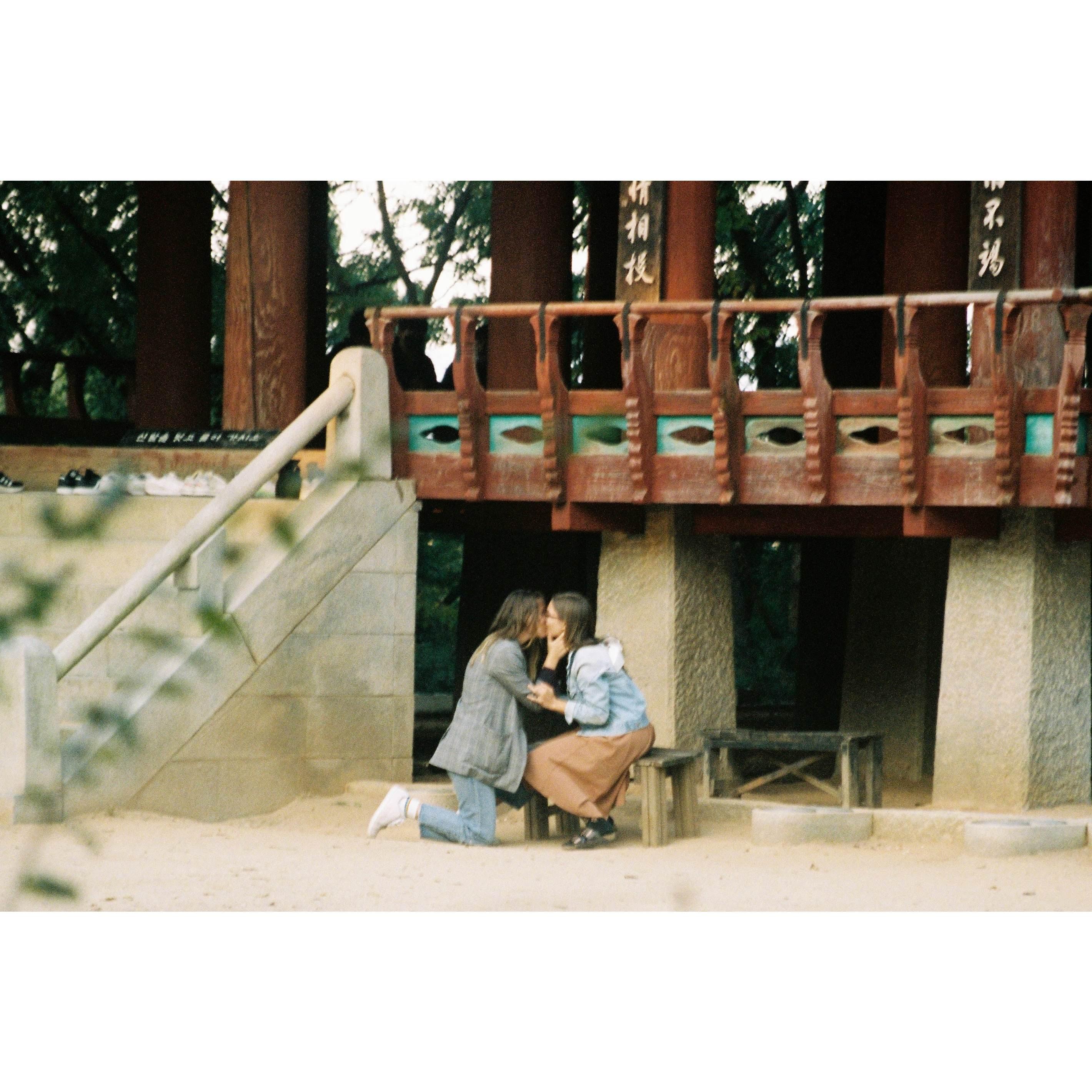 Kisses caught on film.