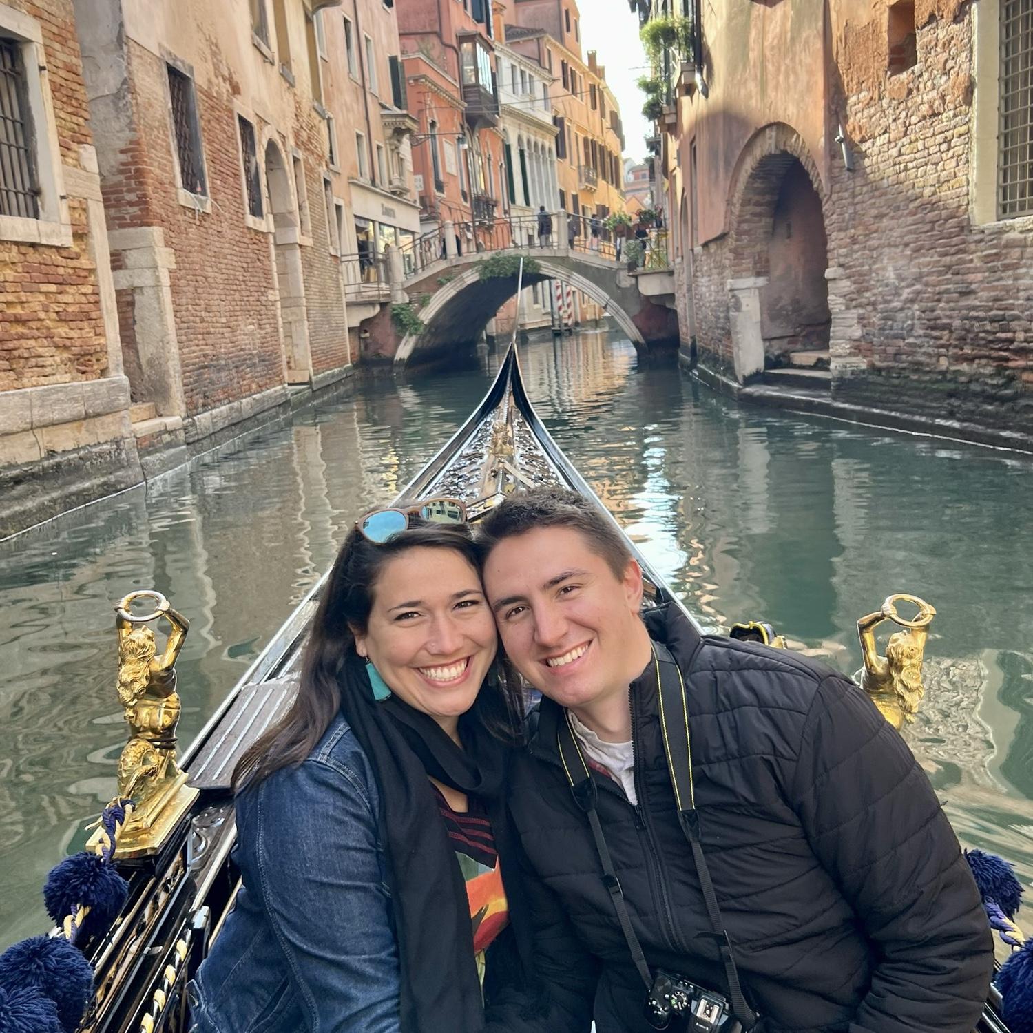 Enjoying a gondola ride in Venice (2023).
