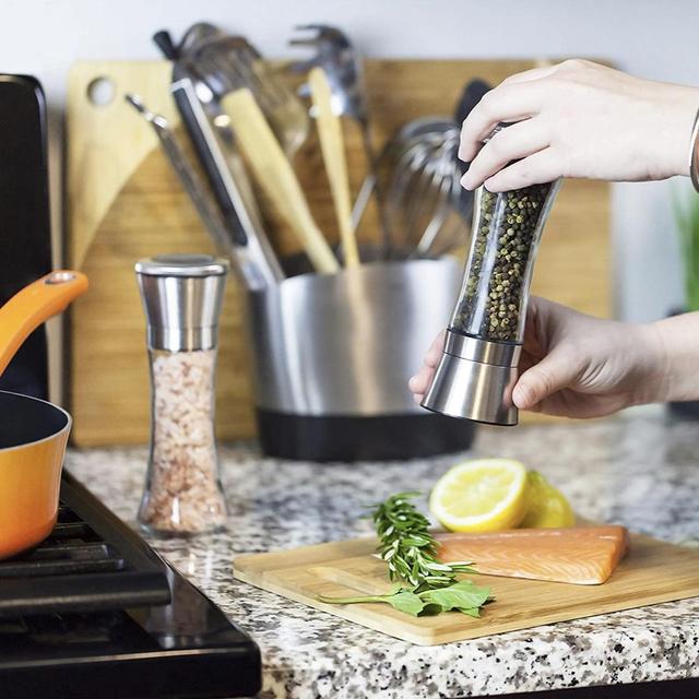 Gorgeous Salt And Pepper Grinder Set - Refillable Stainless Steel Shakers With Adjustable Coarse Mills - Enjoy Your Favorite Spices, Fresh Ground Pepper, Himalayan Or Sea Salts