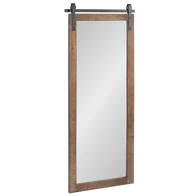 Kate and Laurel Cates Farmhouse Wood Framed Wall Mirror, 18 x 50, Rustic Brown, Barn Door-Inspired Rustic Mirrors for Wall