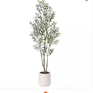 6 ft. Artificial Olive Tree with White Planter, Large Faux Olive Silk Tree for Indoor Home Decor and Housewarming Gift