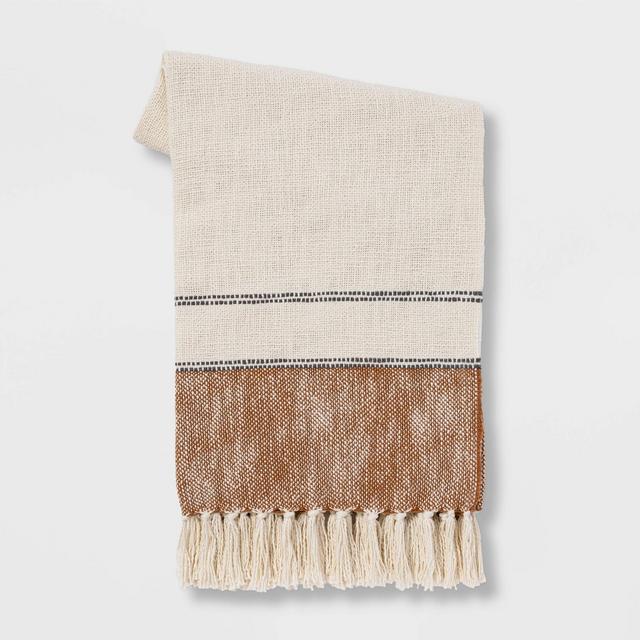 50"x60" Border Striped Cotton Throw Blanket Bronze - Threshold™