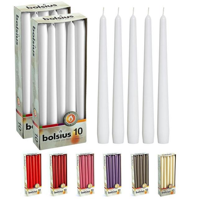 BOLSIUS 20 Count Unscented 10 Inch White Household Taper Candles - 8 Hours Burning Time - Premium European Quality - Smokeless Dripless Candlesticks - Perfect for Weddings, Parties, and Everyday Use