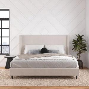 Wade Logan® Birzer King Upholstered Wingback Bed | Wayfair - Ivory Corduroy