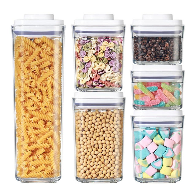 SETLUX Food Airtight Containers storage with Lids 6 Pack One Button Open/POP UP/Kitchen Storage Organization for Coffee Tea Brown Sugar Cereals 350ml/700ml/950ml/1800ml