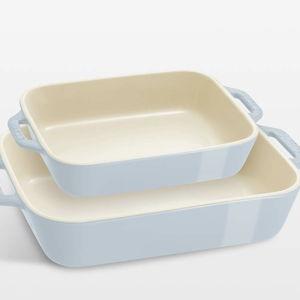 Staub Macaron Pastel Blue Rectangular Bakers, Set of 2 | Crate & Barrel