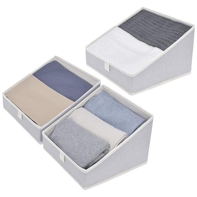 GRANNY SAYS Storage Bins, Closet Organizer Bins, Open Storage Baskets, Trapezoid Storage for Shelves, Gray/Beige, 3-Pack