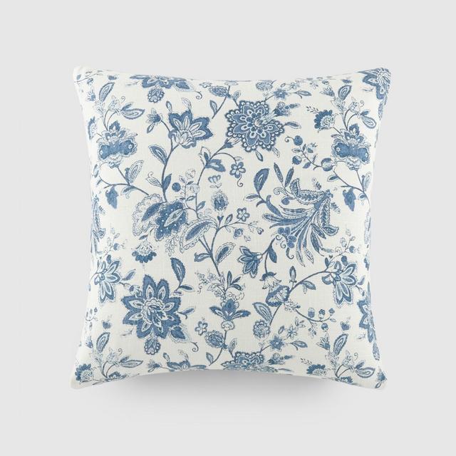 Jacobean Pattern Cotton Throw Pillow Cover With Pillow Insert Set - Becky Cameron, Jacobean Light Blue