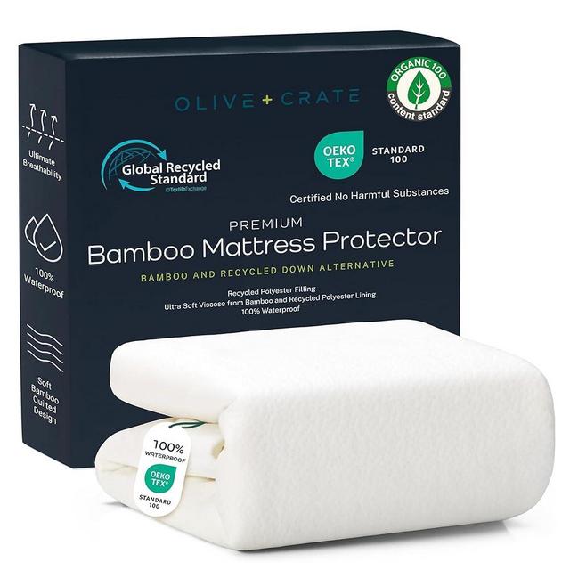 Olive + Crate 100% Viscose Bamboo Mattress Protector - Eco-Concious Cooling Bamboo Mattress Cover - Waterproof Hypoallergenic Protection - Breathable King Size Shield Against Dust & Spills