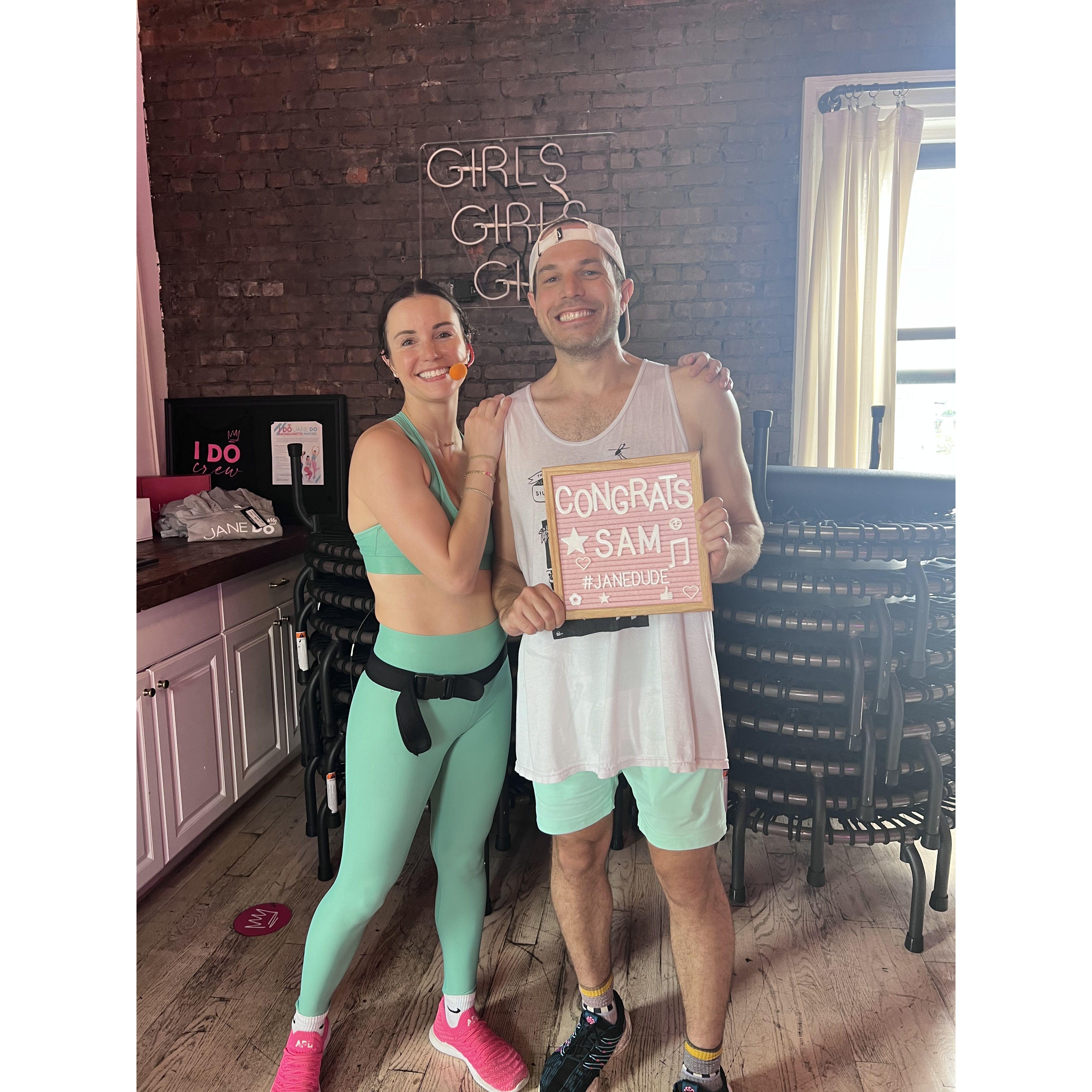 Sam took Michelle's "test out" for DANCE cardio at Jane DO. He vowed to take all five of her class formats, and is nothing if not a man of his word.