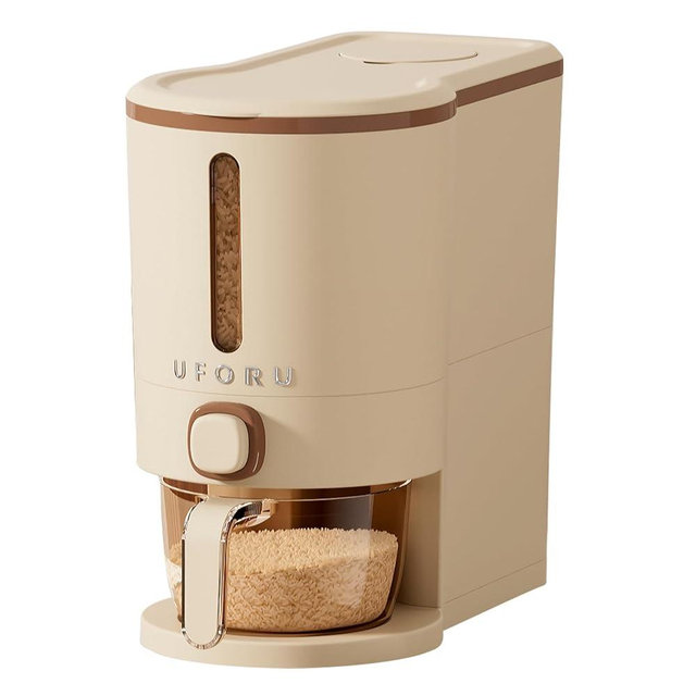 UFORU Rice Dispenser, Rice Storage Container with Measuring Cup for Kitchen Pantry Household, Cereal Dry Food Storage Containers Airtight, Sealed Moisture Proof (Brown 11 Lbs)