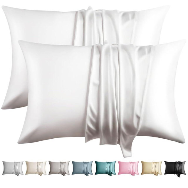 WLOSJ 100% Silk Pillow Cases 2 Pack King Size Mulberry Silk Pillowcase for Hair and Skin Set of 2 Highest Grade 6A Silk Soft Breathable Cooling with Hidden Zipper, White