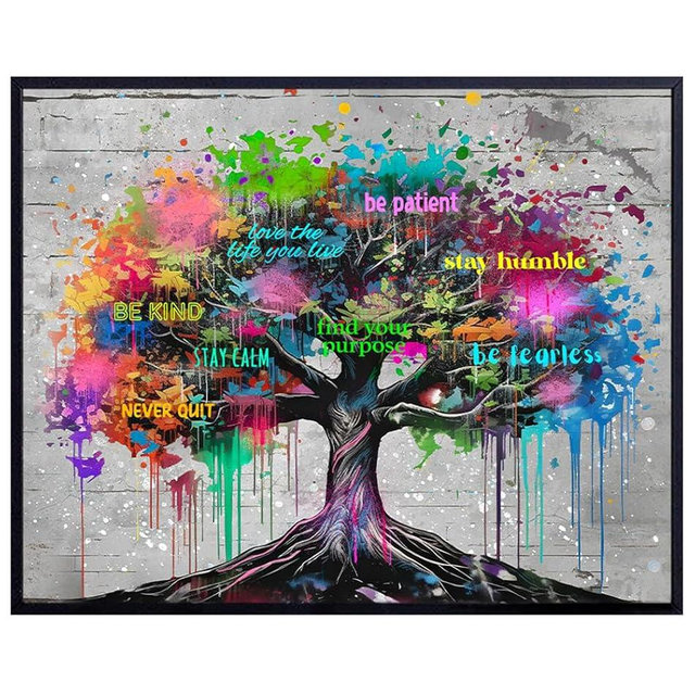 Inspirational Tree of Life Wall Art - Home Office Gifts for Women - Boss lady - Womens empowerment - Growth mindset - Success Wall Art - Graffiti Decor - Banksy Wall Artwork - Motivational poster