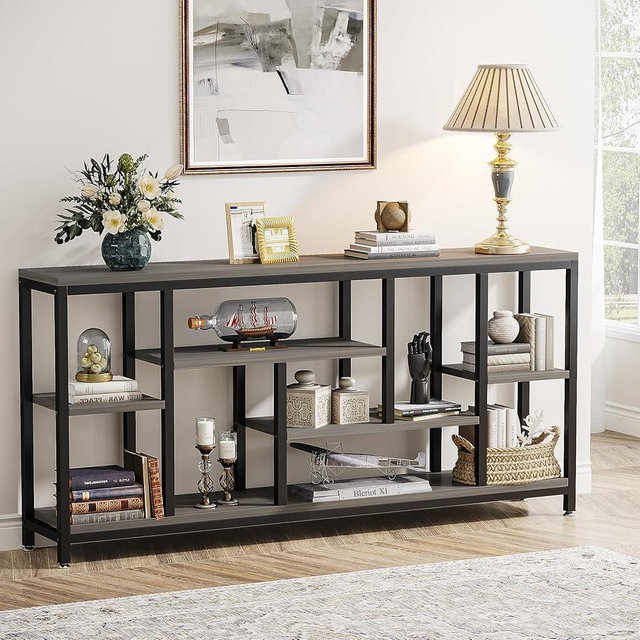 Tribesigns Console Sofa Table, 70.9 inch Extra Long Console Table Behind Couch with Storage Shelves, 3-Tier Modern Narrow Entryway Hallway Accent Table for Living Room, Grey