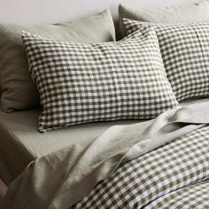 European Linen Duvet Cover Set - King/Cal King Olive Gingham