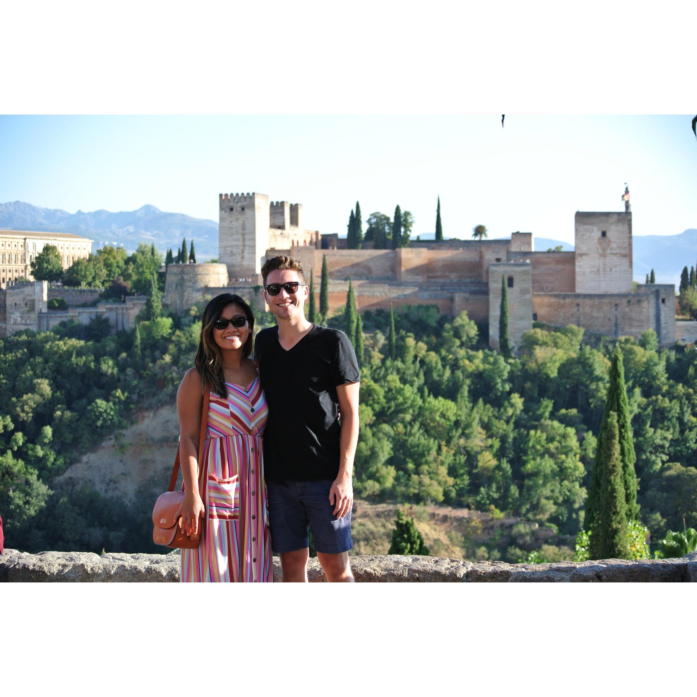 At Mirador de San Nicolás, the perfect viewing point of Alhambra in Granada, Spain. October 2019.