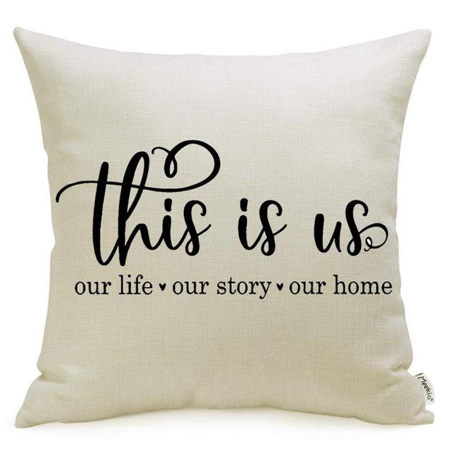 Meekio Farmhouse Pillow Covers with This is Us Quote 18 x 18 Inch for Farmhouse Decor Housewarming Gifts for New Home