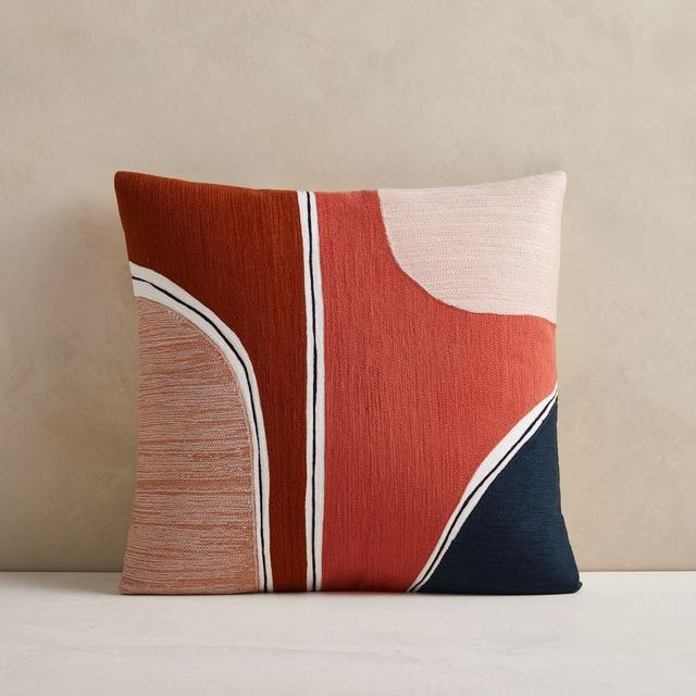 Crewel Outlined Shapes Pillow Cover, 20"x20", Multi