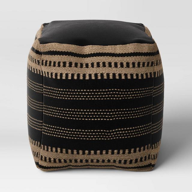 Woven Outdoor Pouf Black Stripe - Threshold™