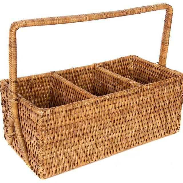 Tava Rectangular Rattan Flatware Caddy - Honey