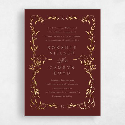 Maroon, Red Wedding Invitation - Clarissa Portrait Foil