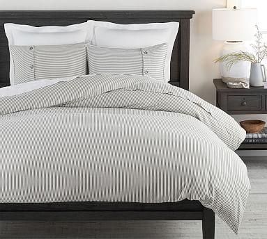 Gray Wheaton Striped Linen/Cotton Duvet Cover, King/Cal. King