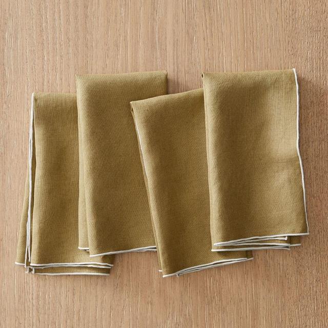 Merrowed Edge Linen Table Linens, Napkins, Cedar/Frost Gray, 18x18, Set of 4