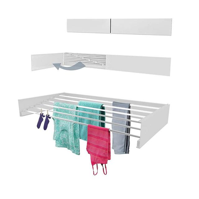 TCO ADVENTURES Invisible Wall Mounted Drying Rack | an Elegant Wall-Mounted Hanger | Folding Stainless Steel Collapsible Space Saver with 236.22 inches Drying Capacity (Signal White)