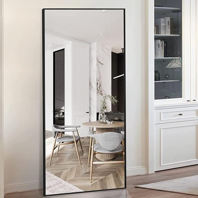 GLSLAND 71"x31" Full Length Mirror Standing Hanging or Leaning Against Wall Large Rectangle Bedroom Floor Dressing Aluminum Alloy Thin Frame (Black)