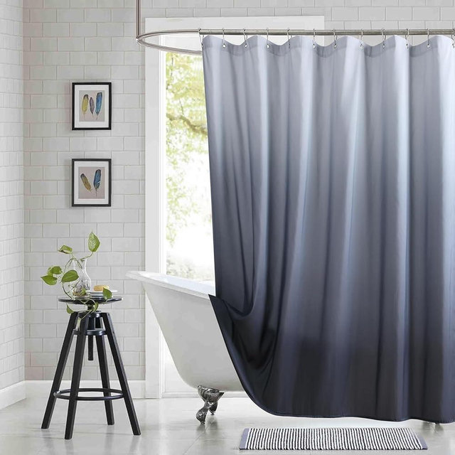 BESTRIPES Extra Long Fabric Shower Curtain, Grey Ombre Microfiber Cloth Shower Curtains for Bathroom, Modern Waterproof Bathroom Curtains, 72" W x 84" H
