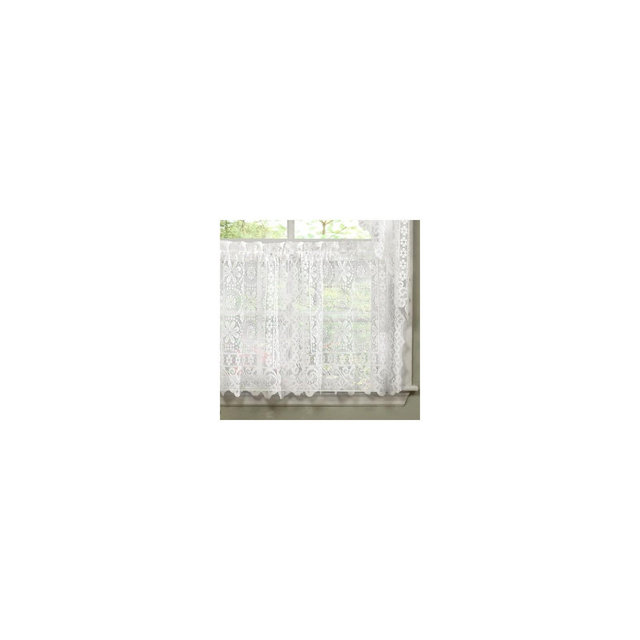 Hopewell Old World Style Floral Lace Kitchen 24" Tier Pair Set by Sweet Home Collection®, White