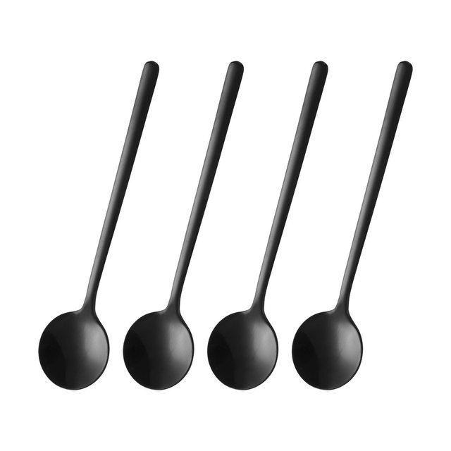 Unique Bargains Stainless Steel Long Handle Round Head Spoons 4 Pcs Black 5.1 Inch