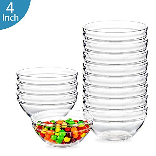 4 Inch Glass Ramekins Bowls,WERTIOO Mini Glass Bowls for Kitchen Prep, Dessert, Dips, and Candy Dishes or Nut Bowls, Set of 12