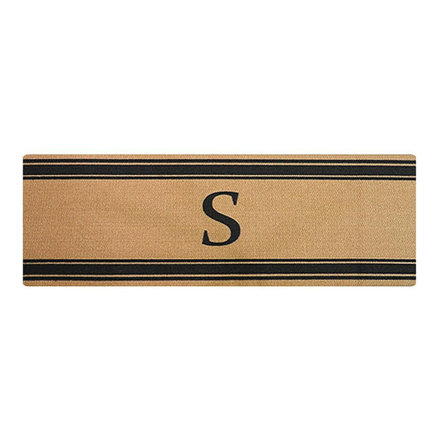 Neighburly Initial Stripes Monogrammed Door Mat Black on Coir Double Door