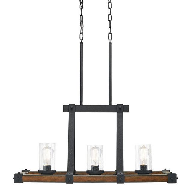 Kichler Barrington 12.01-in W 3-Light Distressed Black and Wood Kitchen Island Light with Seeded Shade