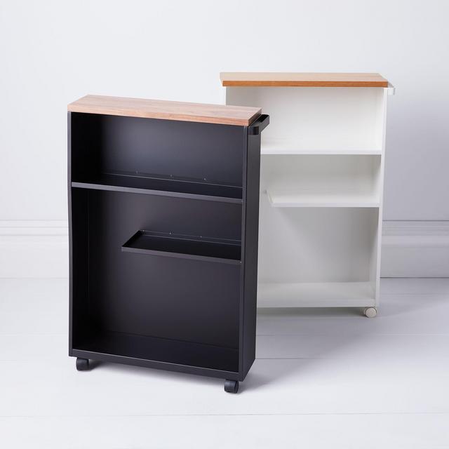 Wood & Steel Slim Storage Cabinet (White)