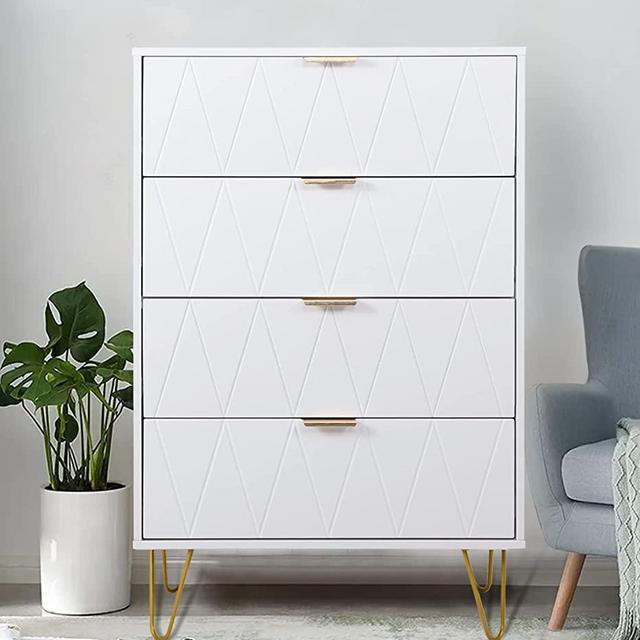 Anbuy 4 Drawer Dresser, Drawer Chest, Tall Storage Dresser Cabinet Organizer Unit with Metal Legs for Bedroom, Living Room, Closet (White/4 Drawer)