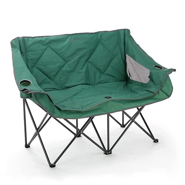 ARROWHEAD OUTDOOR Portable Folding Double Duo Camping Chair Loveseat w/ 2 Cup & Wine Glass Holder, Heavy-Duty Carrying Bag, Padded Seats & Armrests, Supports up to 500lbs, USA-Based Support