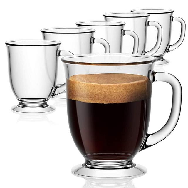 Luxu Glass Coffee Mugs Set of 4 Large Wide Mouth Mocha Hot Beverage Mugs (14oz) Clear Espresso Cups with Handle Lead-Free Drinking Glassware Perfect