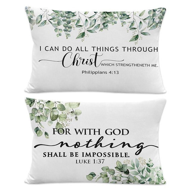 LRyeisahh Christian Throw Pillow Covers, Christian Home Decor, Bible Verse Eucalyptus Botanical Decorative Pillowcases Cushion Cases for Home Bedroom Living Room Decor, 12x20 Pillow Covers Set of 2