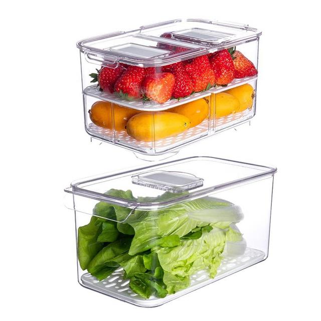 Fridge Produce Saver Food Storage Bin Containers Fridge Produce Saver Food Storage Containers Stackable Refrigerator Organizer Keeper Fruits and Vegetables,Set of 2