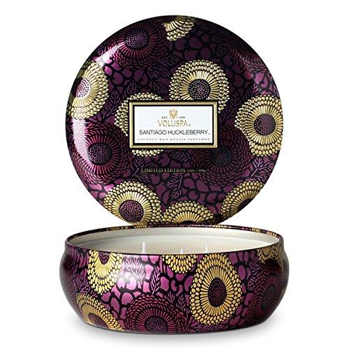 Voluspa Santiago Huckleberry Candle | 3 Wick Tin | 12 Oz. | All Natural Wicks and Coconut Wax for Clean Burning