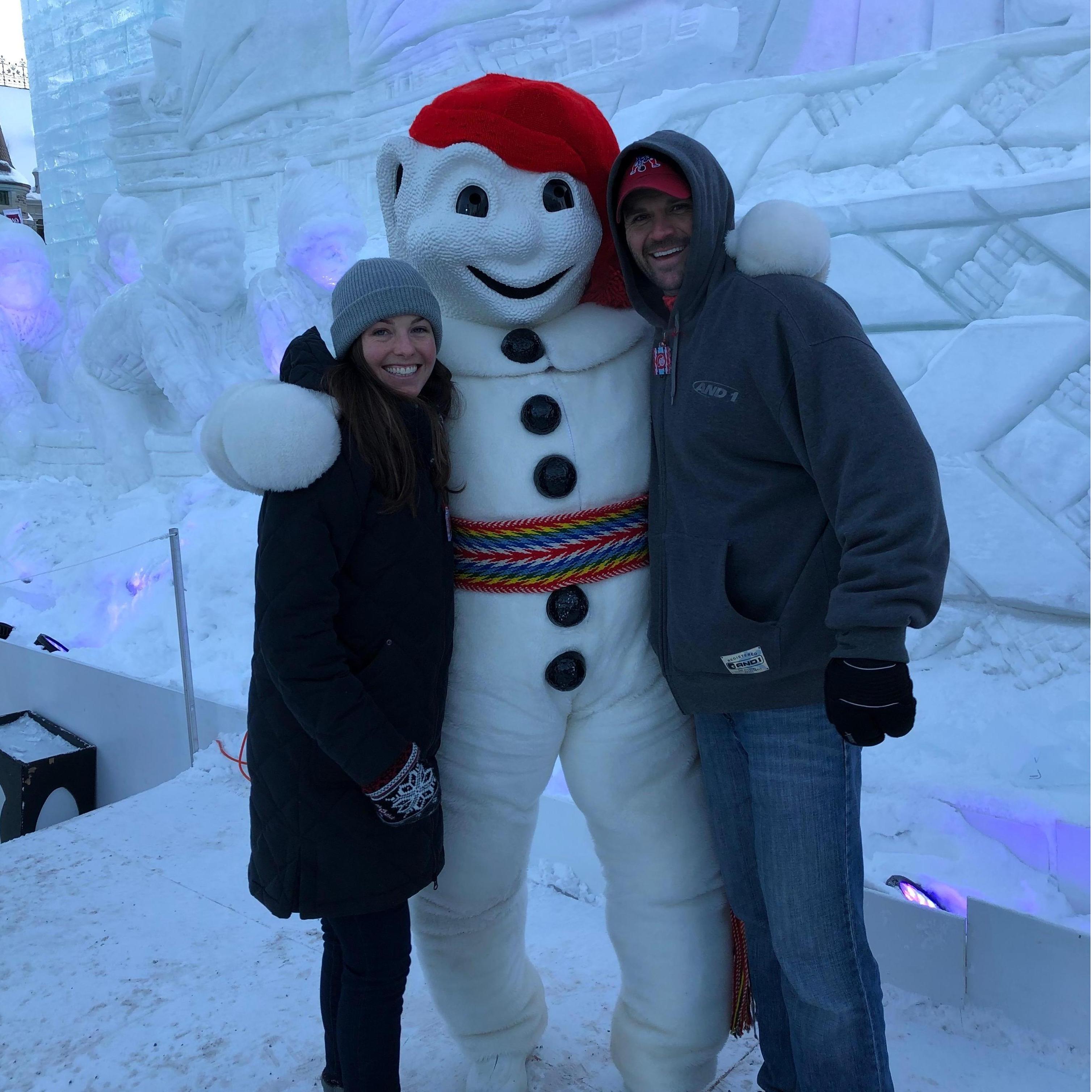 With Bonhomme at Winter Carnival. Quebec City, Quebec.