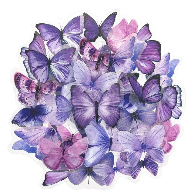 Obujopal 40Pcs Purple Butterfly Stickers for Scrapbook Junk Journal Water Bottle Diary Gift Wrapping Laptop Envelope Collage Card Making Phone Case Planner DIY Crafts, 20 Designs