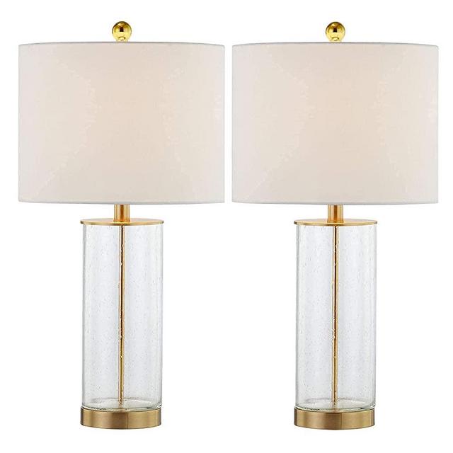 Maxax Set of 2 Table Lamps, Glass Nightstand Lamp in 3-Way Dimmable, 24‘’ Bedside Lamp with White Fabric Shade for Living Room Bedroom (Gold)